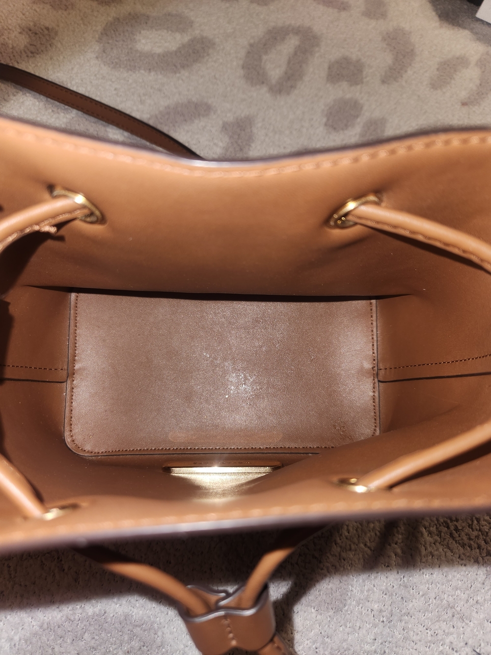 Michael Kors Brown Logo Mini Bucket Bag with Tan Trim - Picture 4 of 5